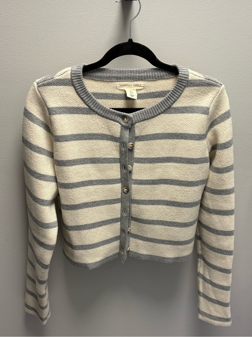 Happily Grey Cream & Gray Striped Button-Front Cardigan